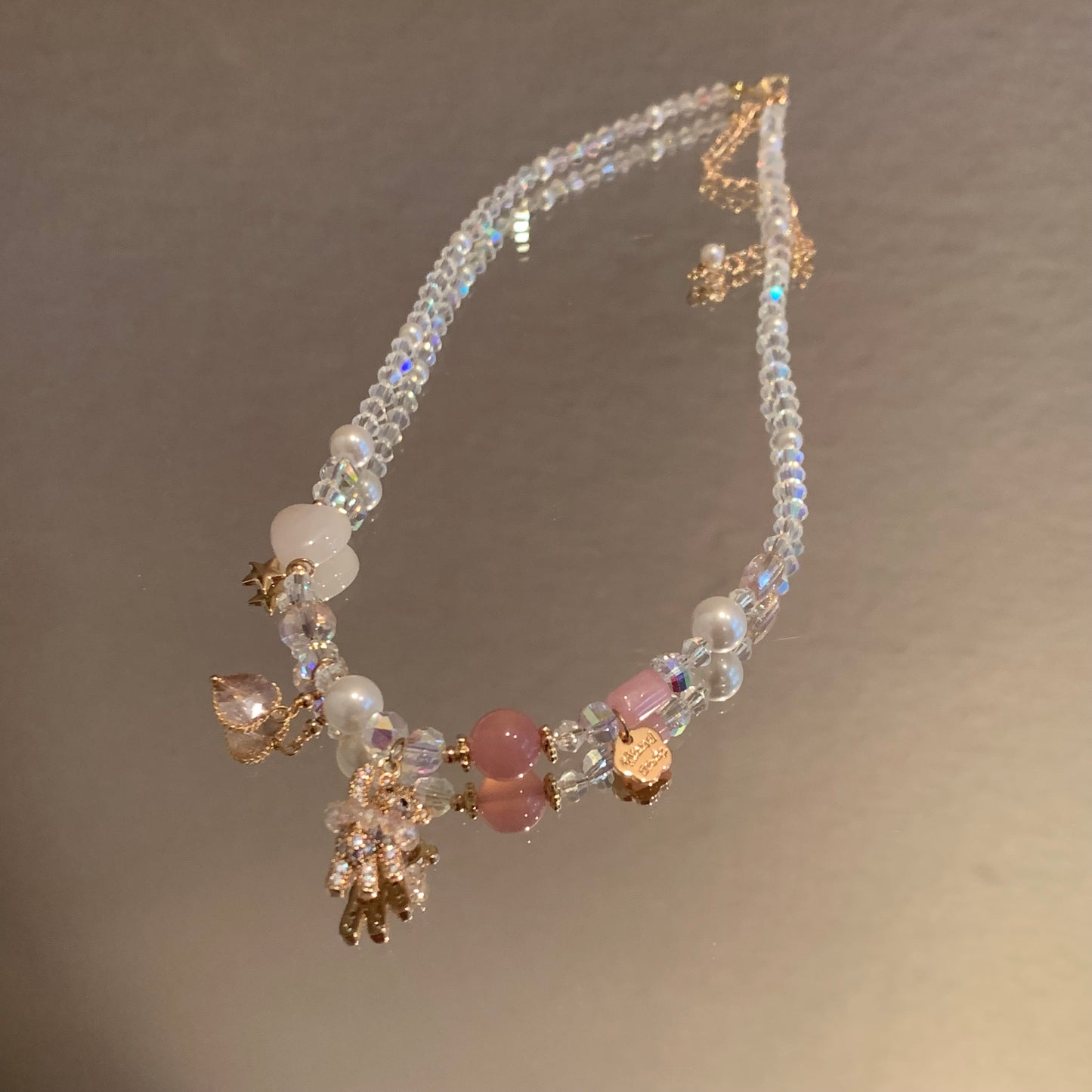 Natural crystal cute bear necklace bracelet