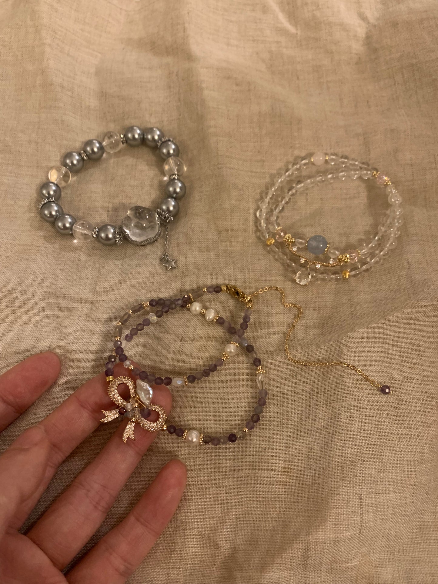 Handmade original design bracelet Crystal pearls and bow - Belle Jewelry