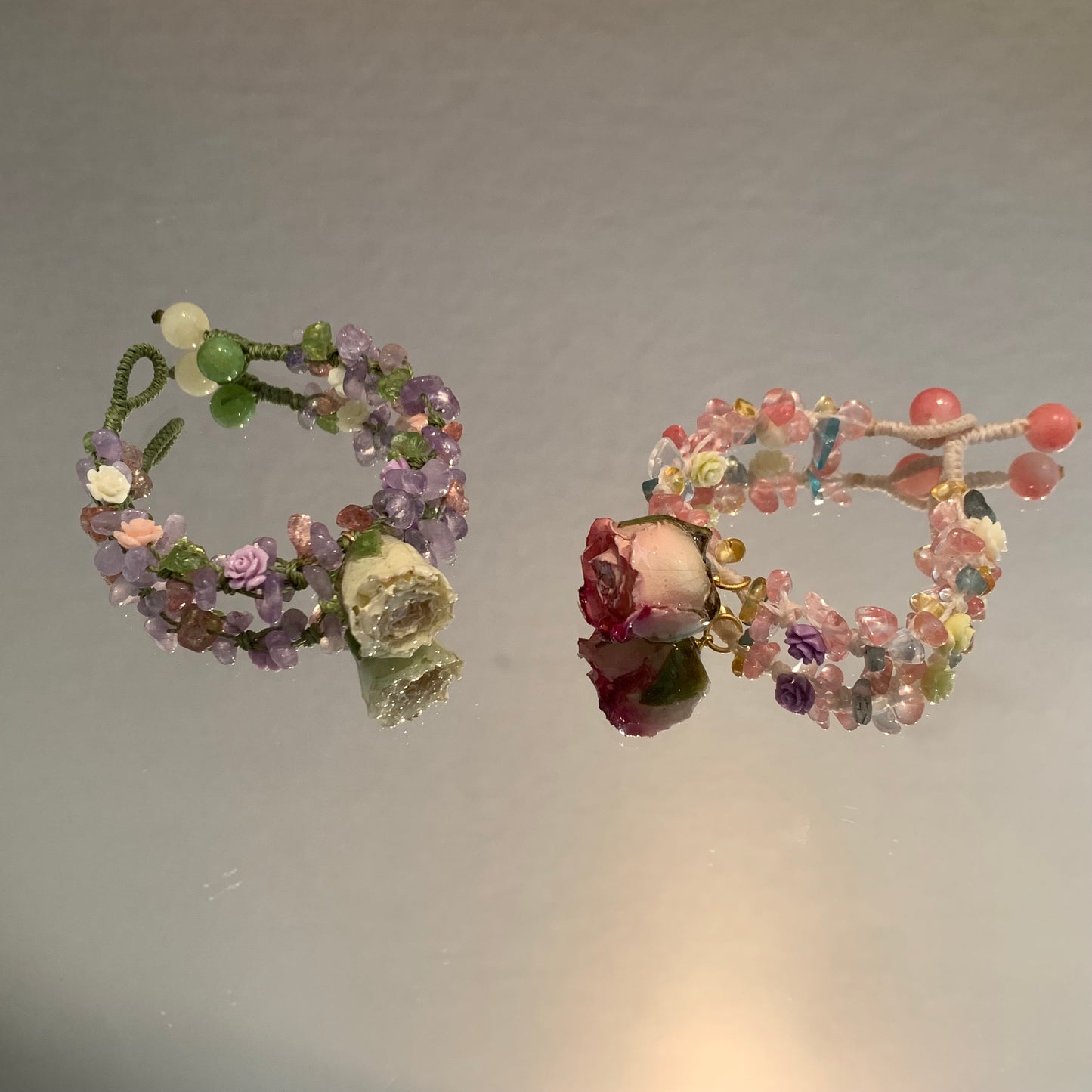 Rose earrings and bracelets made of real flowers handcrafted jewelry - Belle Jewelry
