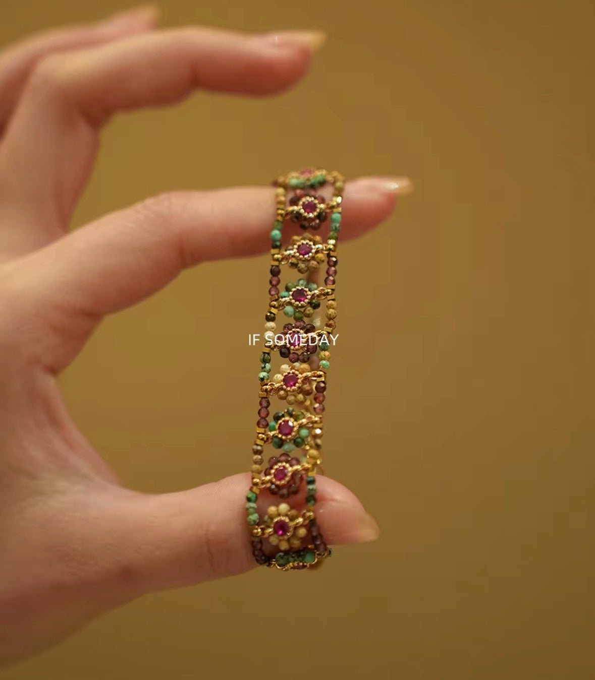 Natural stone titanium steel handmade bracelet with flower pattern |Belle Jewelry