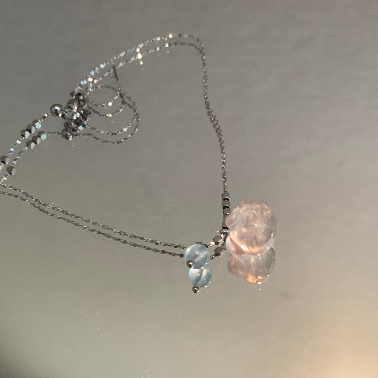 Natural stone pink crystal hello Kitty bracelet and necklace cute exquisite style