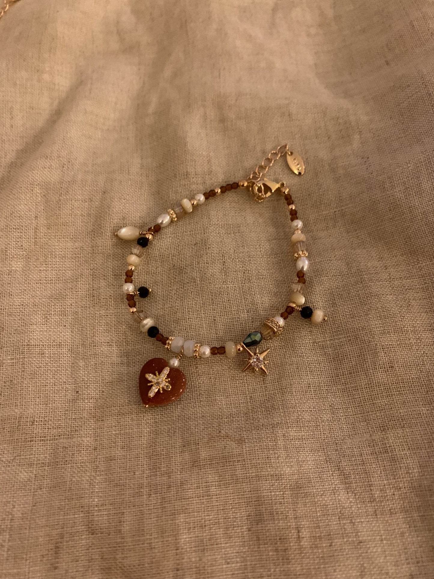 260201-Original Natural Stone Beaded Necklace and Bracelet Set Herat shape sparkling zircon