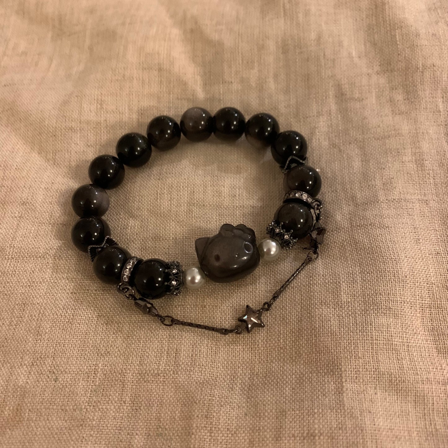 Natural stone pink crystal hello Kitty bracelet and necklace cute exquisite style