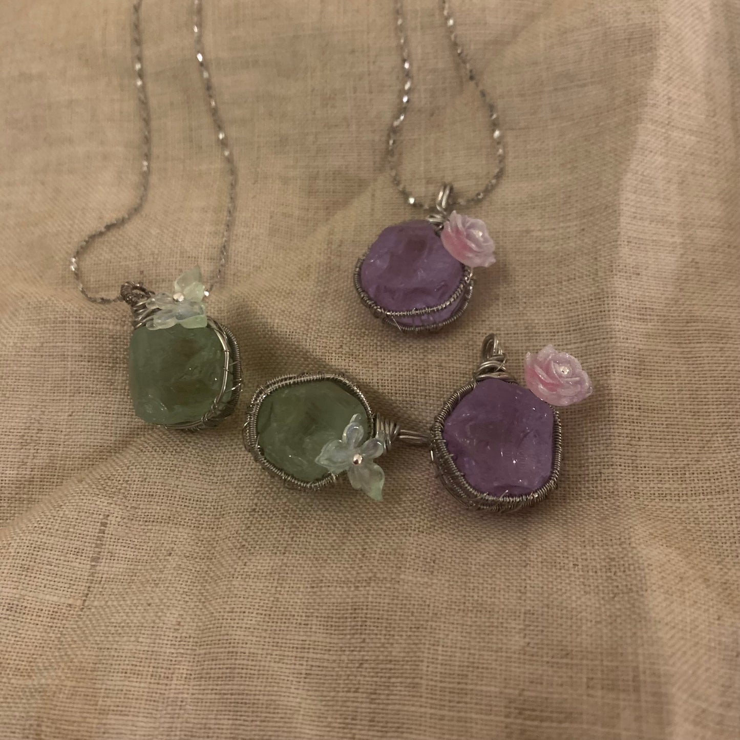 Natural stone metal braided necklace