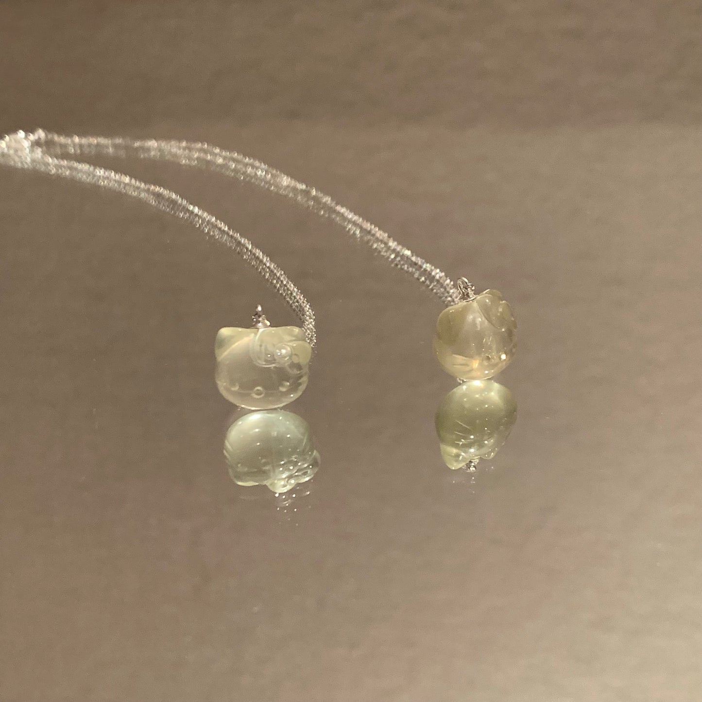 Natural stone pink crystal hello Kitty bracelet and necklace cute exquisite style