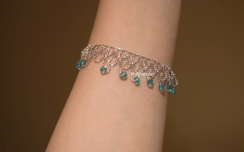 S925 sterling silver bracelet with blue zircon, exquisite and elegant|Belle Jewelry