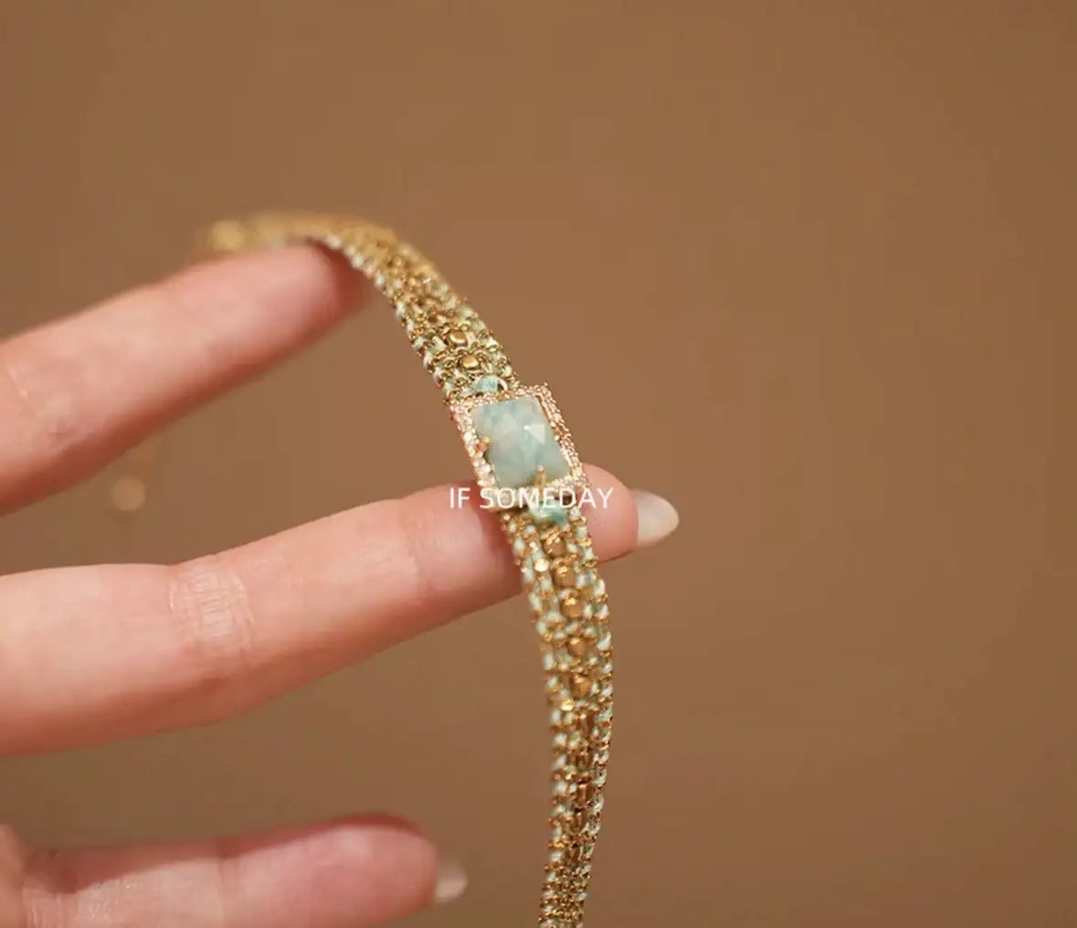 Gold chain necklace with aquamarine gemstone, handcrafted minimalist jewelry for gifting