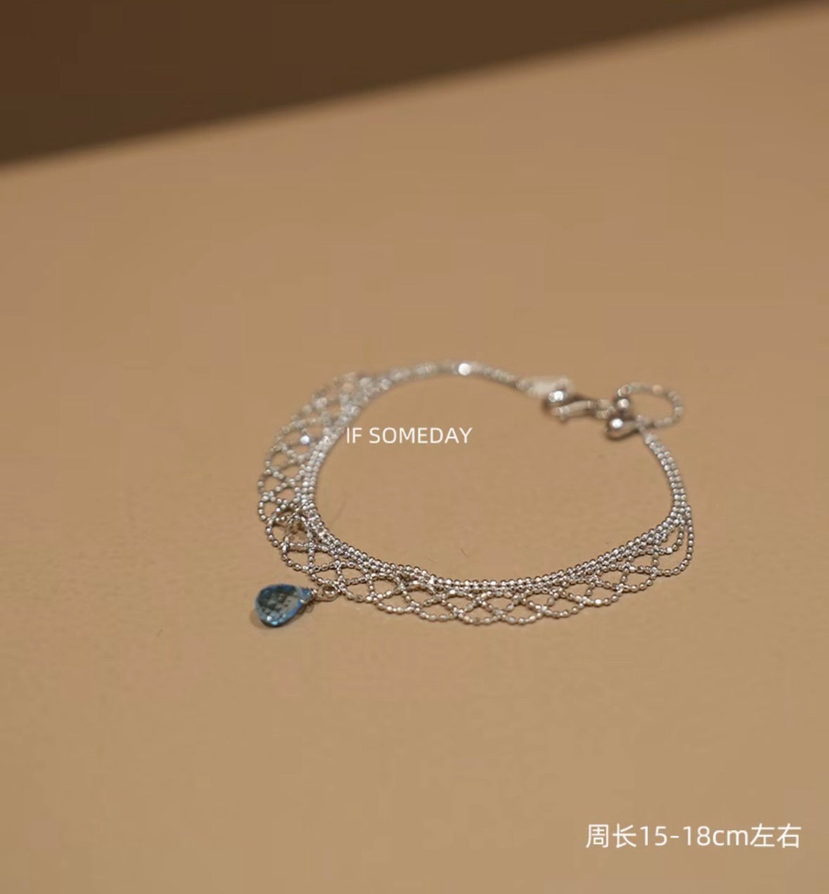 Blue topaz natural stone sliver bracelet handmade jewelry waterproof|Belle Jewelry