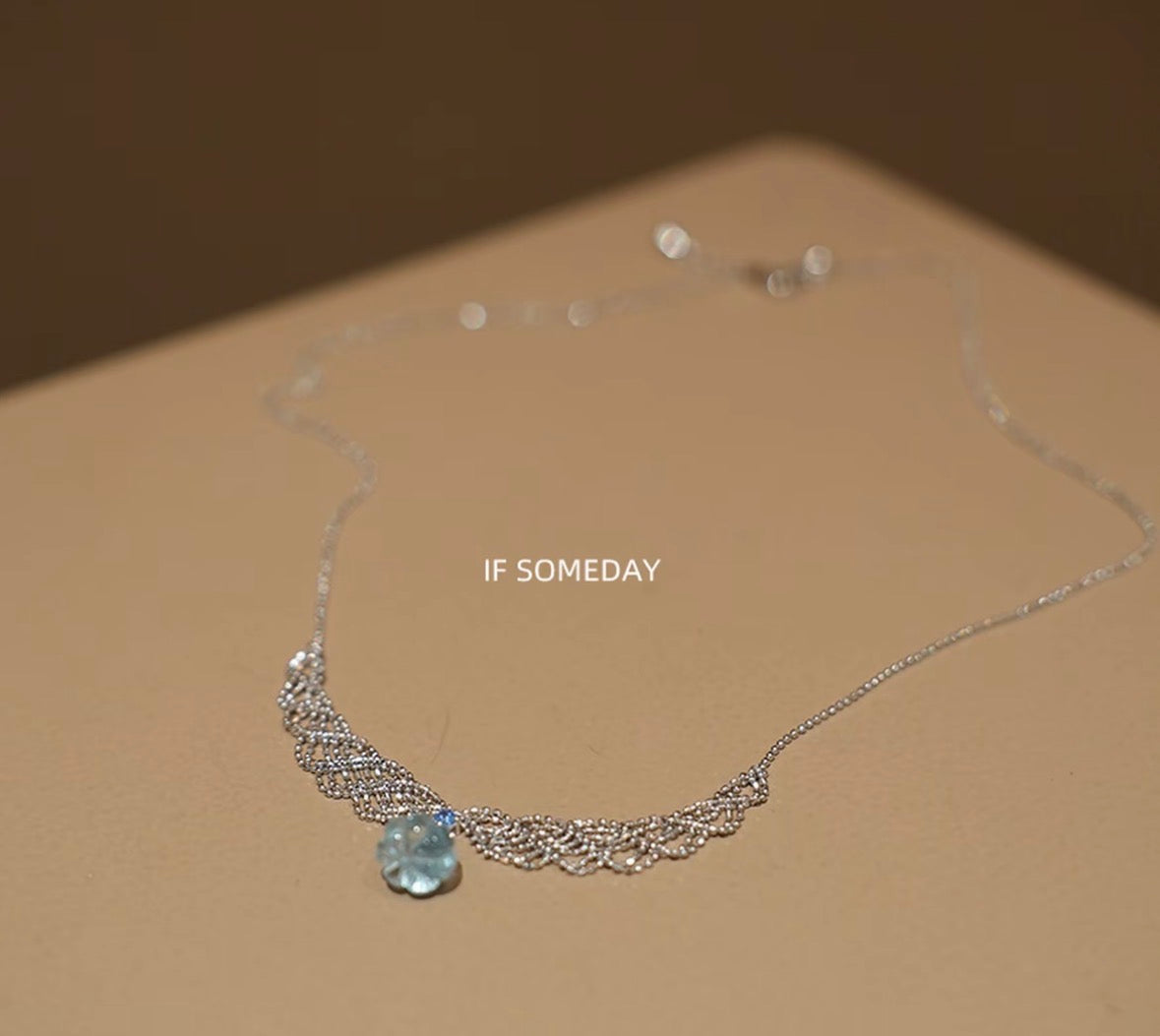 Sterling silver lace design necklace with natural topaz pumpkin pendant, handmade