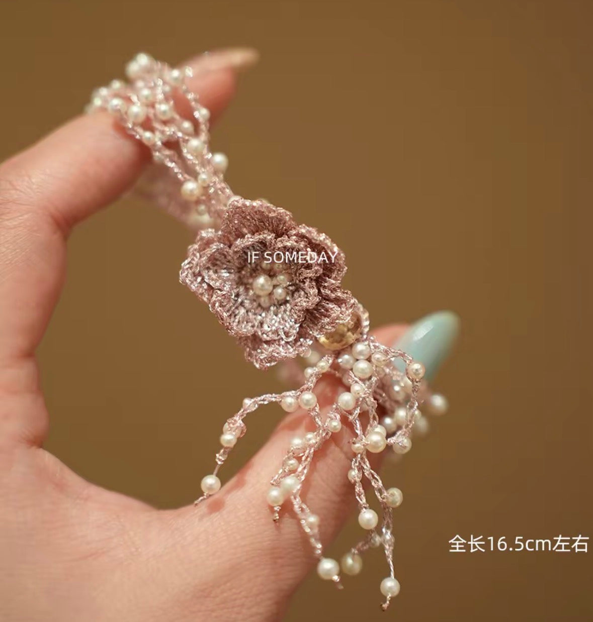 Leisure and vacation style freshwater pearl crochet camellia bracelet 13-16.5cm wrist
