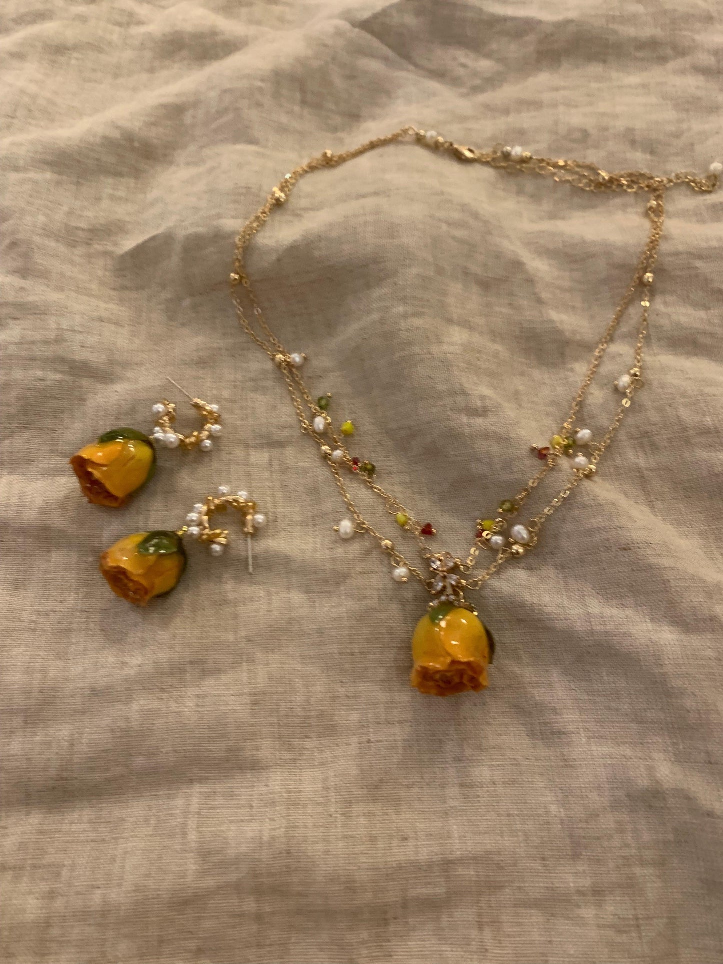 A new design Original rose necklace and bracelet made of real flowers unique - Belle Jewelry