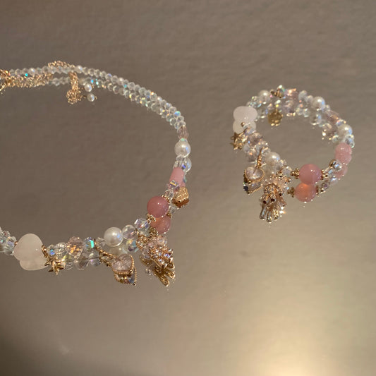 Natural crystal cute bear necklace bracelet