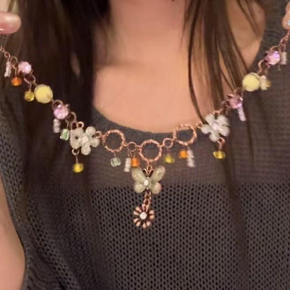 Burst necklace butterfly and flower pendant copper alloy - Belle Jewelry 