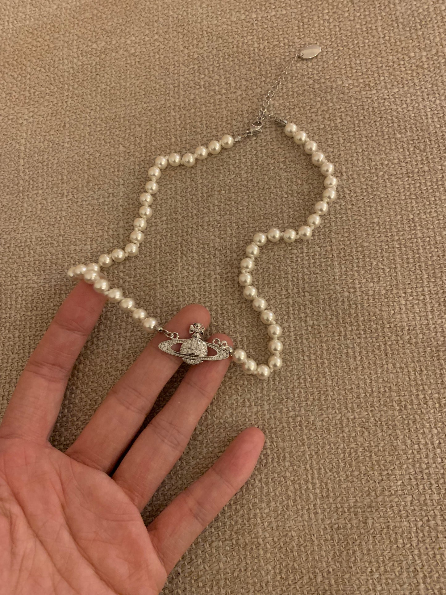 100029-High-quality imitation pearl planet necklace with cross pendant, plated with real gold and with high color retention