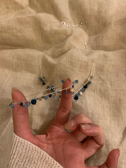 Natural gemstone aquamarine multi-gemstonehandmade bracelet and necklace｜ Belle Jewelry