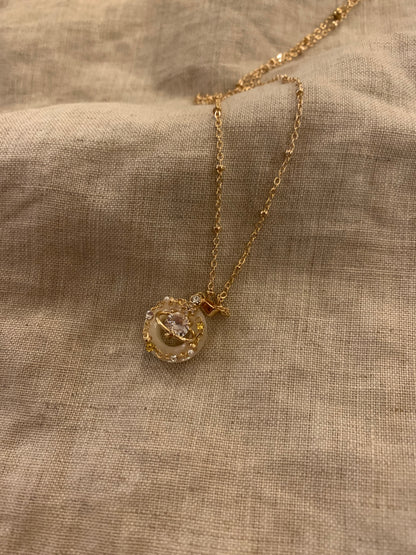Alloy shell gold plated copper zircon necklace sweet style handmade complex process【玉盘】 - Belle Jewelry 
