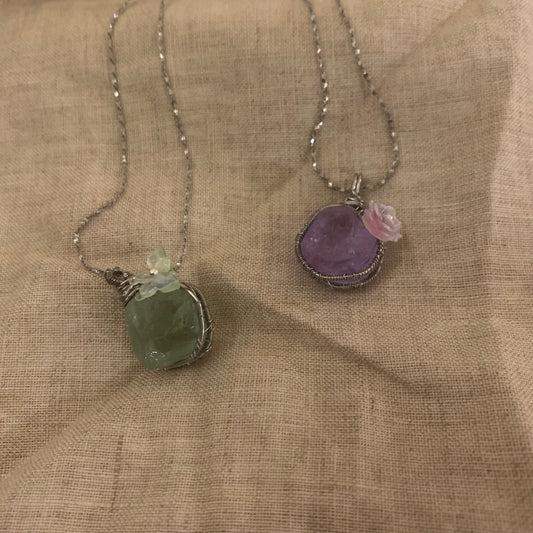 Natural stone metal braided necklace