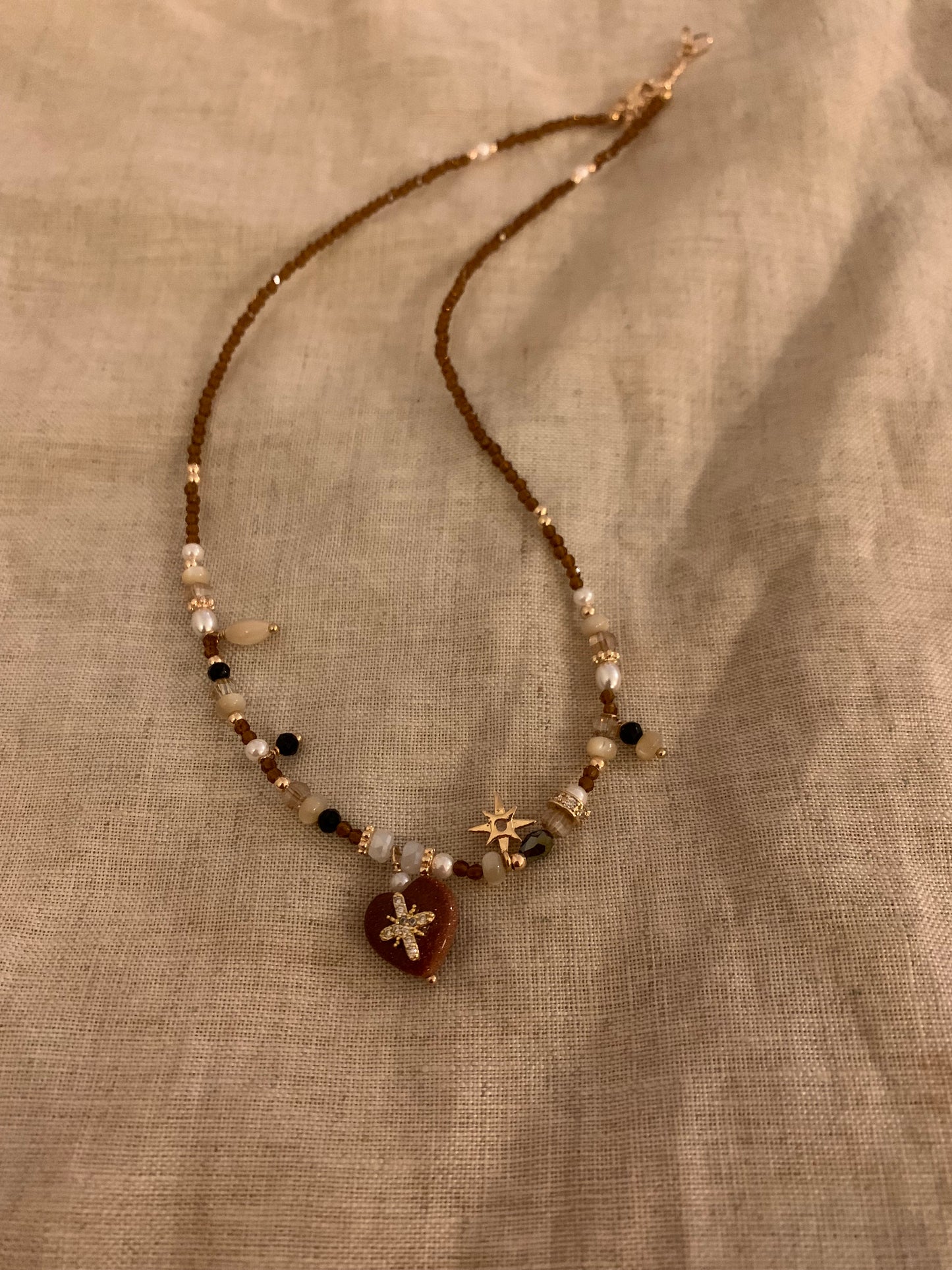 260201-Original Natural Stone Beaded Necklace and Bracelet Set Herat shape sparkling zircon