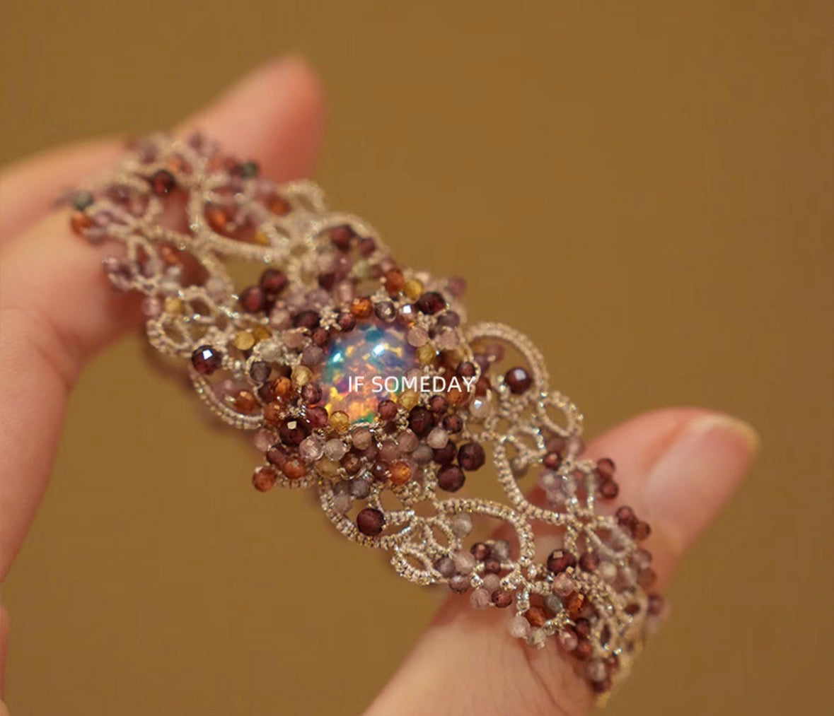 French handmade Babylonian Garden woven bracelet, high-end design, natural stone.