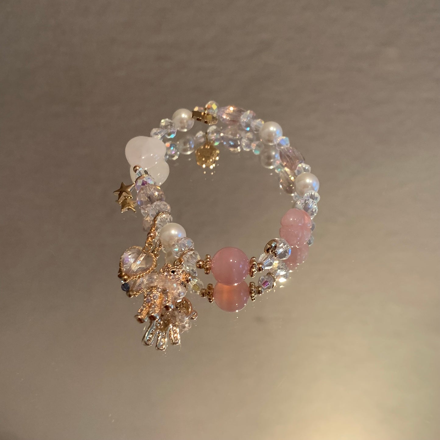 Natural crystal cute bear necklace bracelet