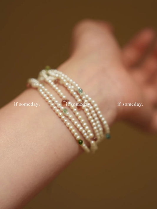 Original natural freshwater pearl and tourmaline multi-layer handmade bracelet. High-quality pearls