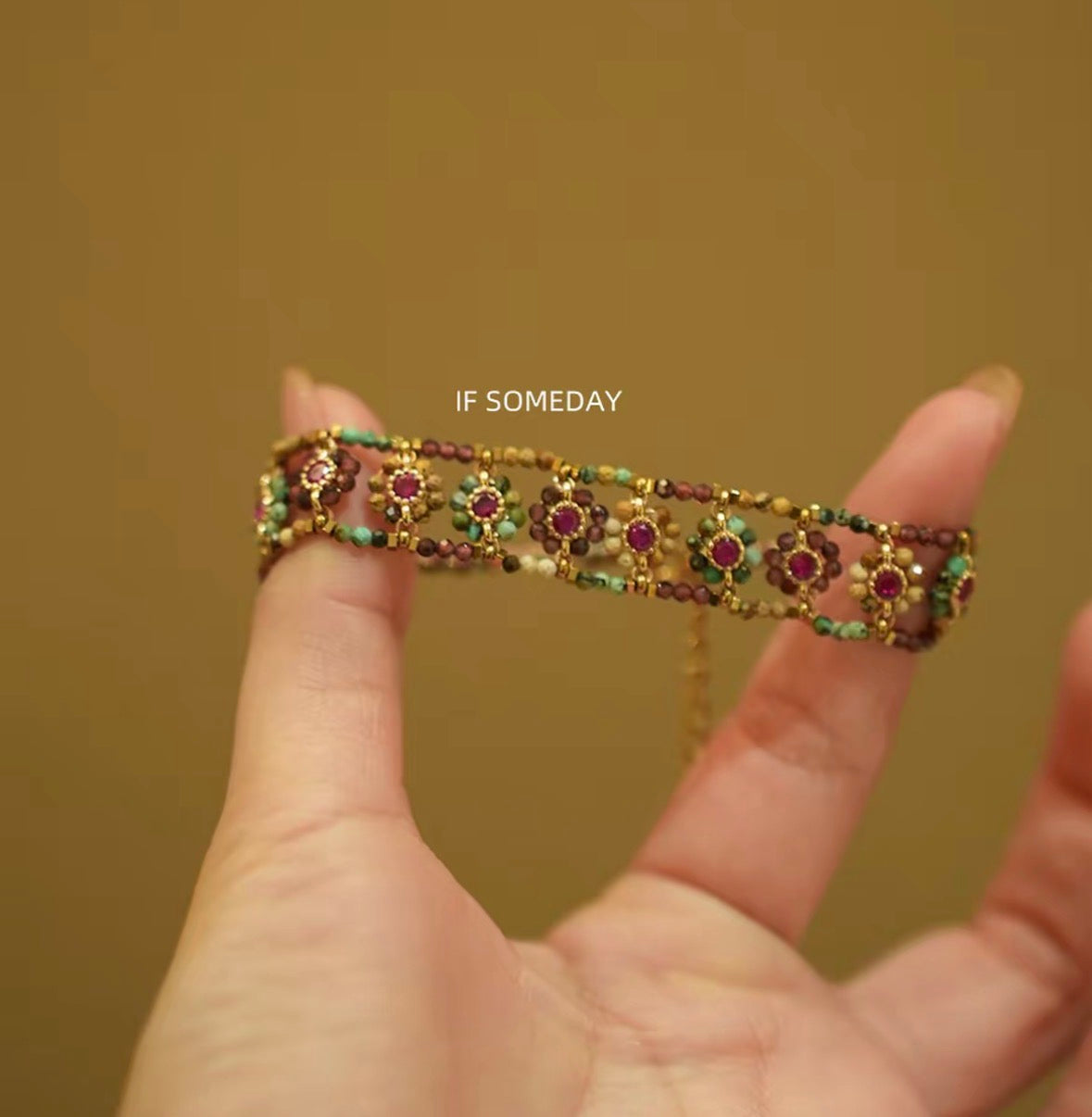 Natural stone titanium steel handmade bracelet with flower pattern ｜Belle Jewelry