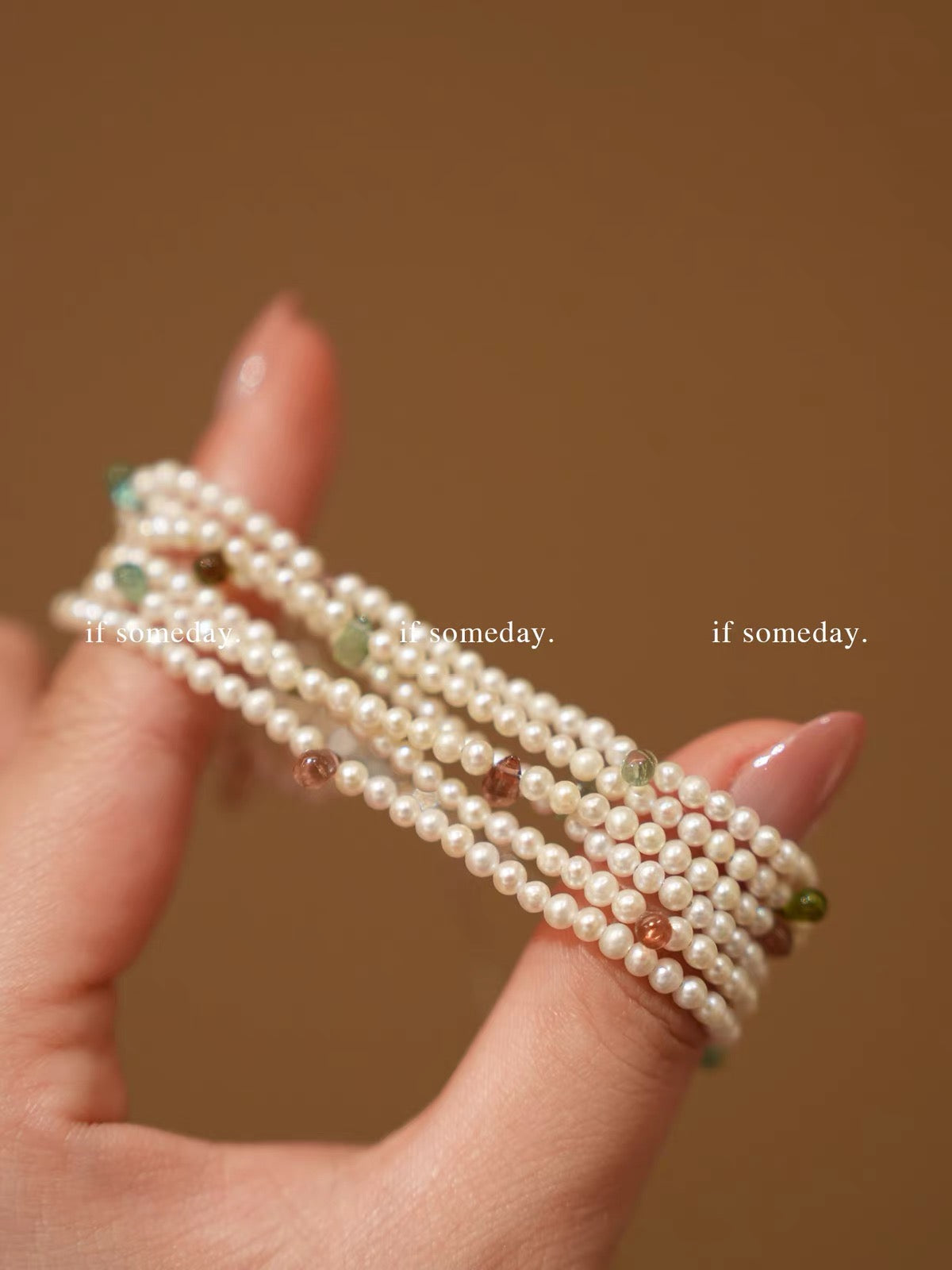 Original natural freshwater pearl and tourmaline multi-layer handmade bracelet. High-quality pearls