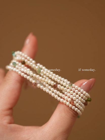 Original natural freshwater pearl and tourmaline multi-layer handmade bracelet. High-quality pearls