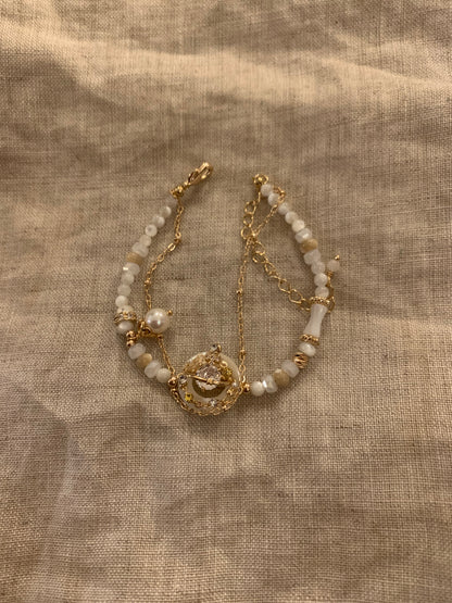 Alloy shell gold plated copper zircon necklace sweet style handmade complex process【玉盘】 - Belle Jewelry 