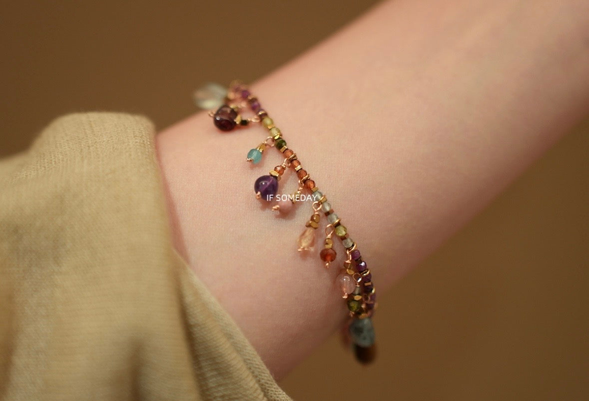 000214-Colored natural stone titanium steel chain bracelet and necklace set Original and unique designs