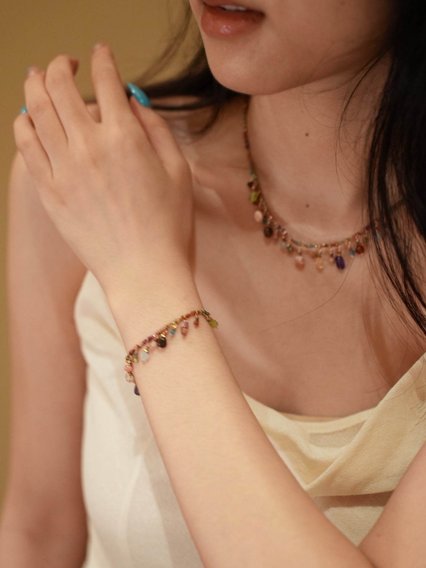 Handmade Natural Stone Jewelry Set – Necklace or Bracelet,Waterproof Titanium Steel Waterproof