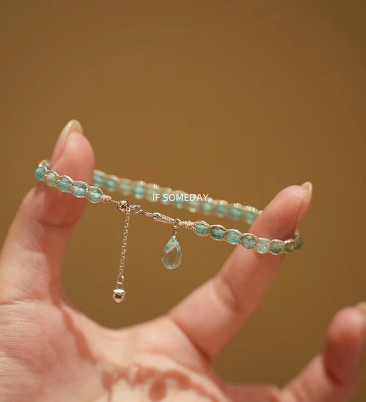 S925 sliver handmade bracelet natural stones topaz and apatite