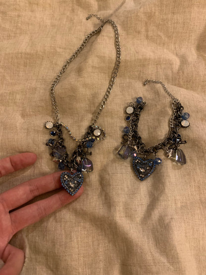 Vintage design bracelet and necklace set with heart-shaped pendant and zircon ｜Belle Jewelry