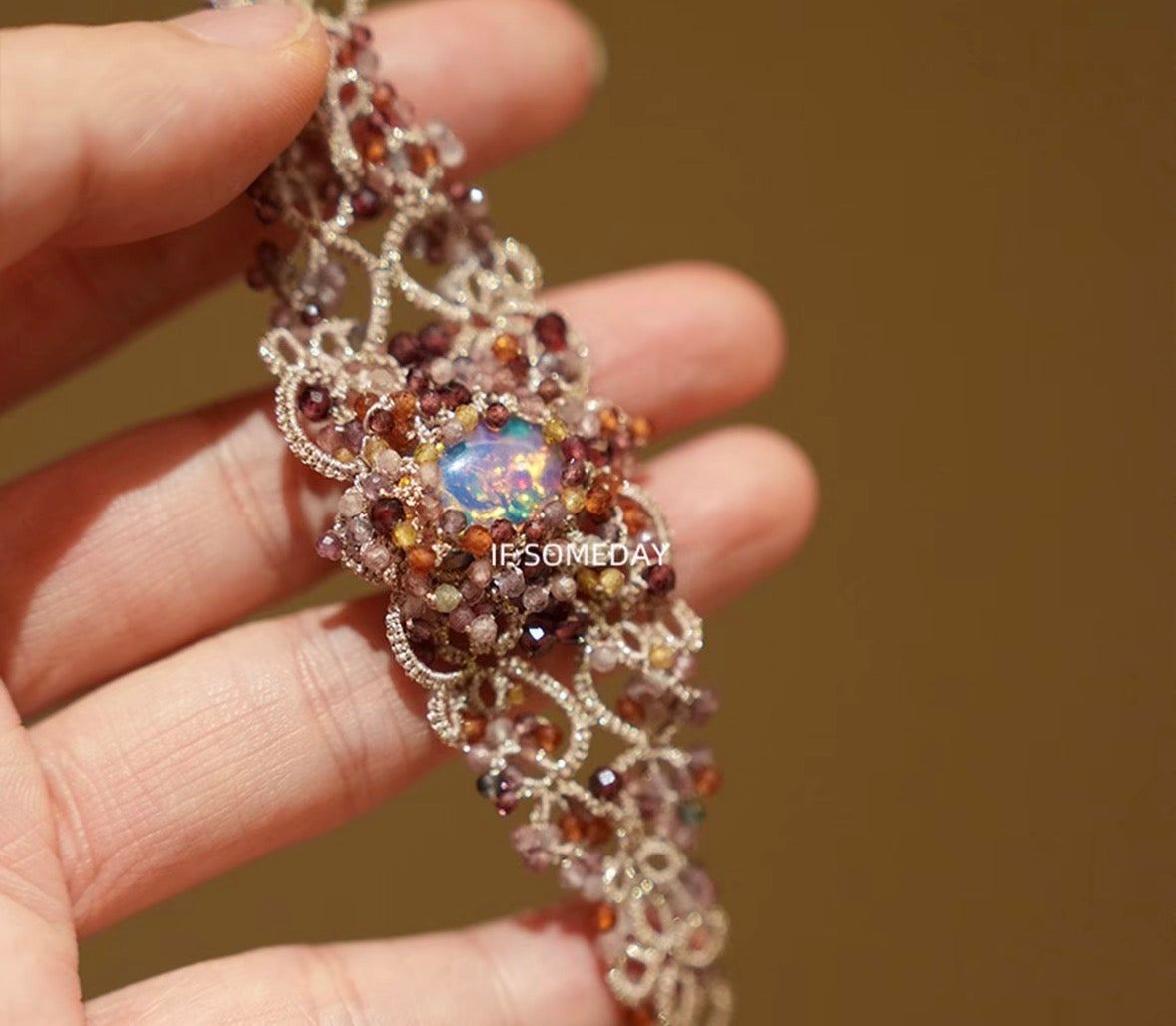 French handmade Babylonian Garden woven bracelet, high-end design, natural stone.