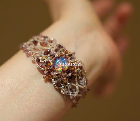 French handmade Babylonian Garden woven bracelet, high-end design, natural stone.