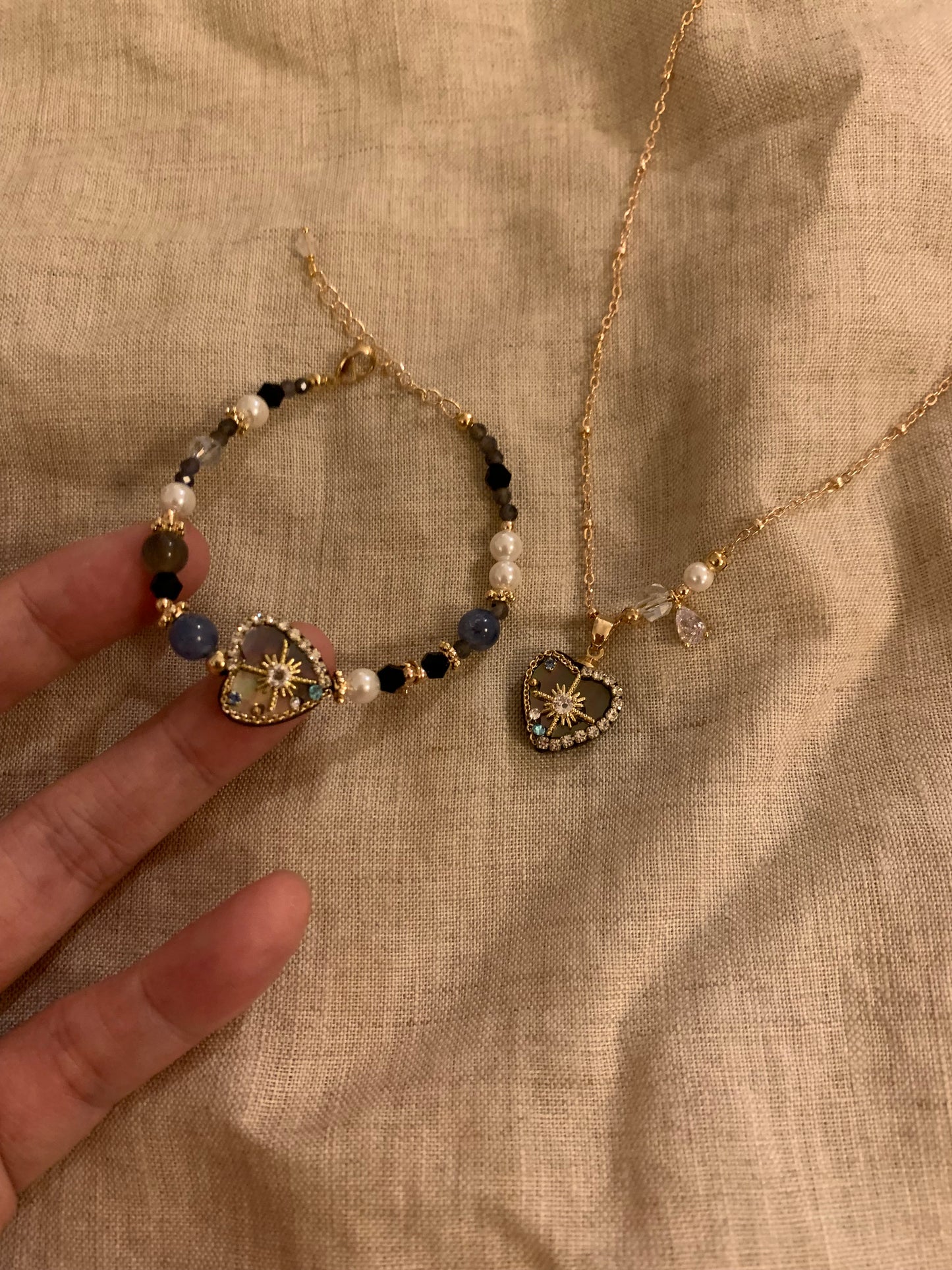 260210-Stainless steel natural shell zircon necklace and bracelet set natural stone