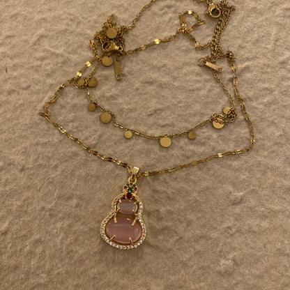 Pink Gourd Necklace Gourd symbolizes fortune and luck（福禄） - Belle Jewelry 