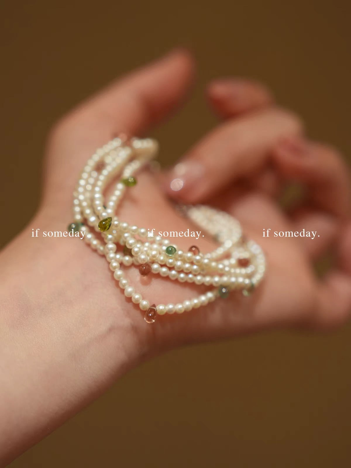 Original natural freshwater pearl and tourmaline multi-layer handmade bracelet. High-quality pearls