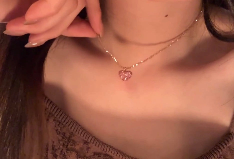 Titanium steel chain fashion necklace "Pink Heart" original niche everyday style