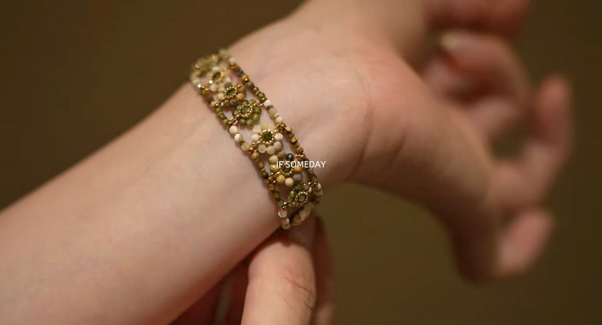 IF Someday-Handmade vintage green flower bracelet 13-17cm wrist