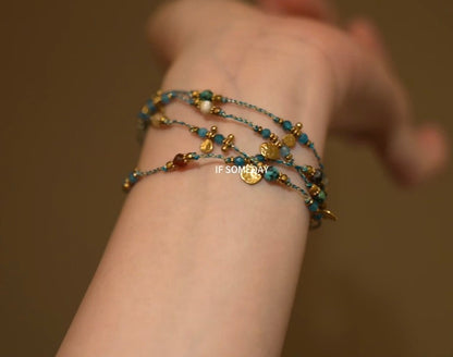 French-style titanium steel hammered multi-layer stacked bracelet Bule and Green