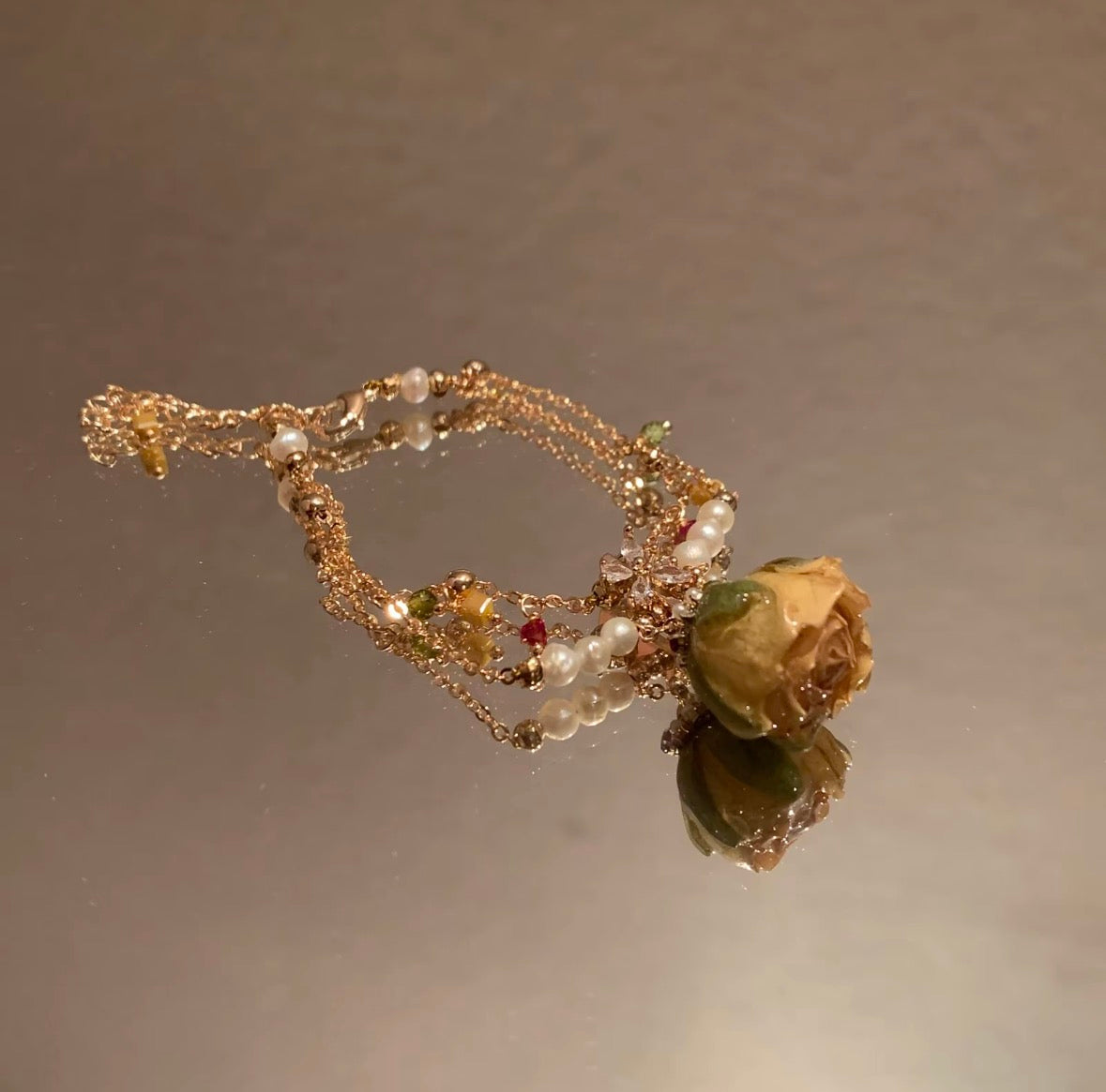 00120-Rose necklace and bracelet made of real flowers unique dried flowers