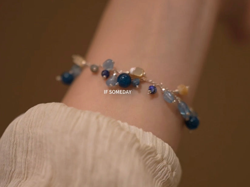 Natural gemstone aquamarine multi-gemstonehandmade bracelet and necklace｜ Belle Jewelry
