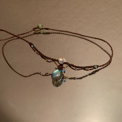 Niche design labradorite handmade rope necklace also can be bracelet