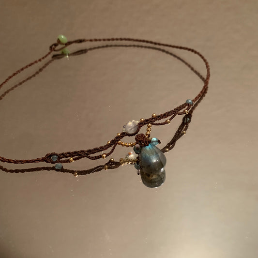Niche design labradorite handmade rope necklace