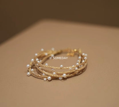 Handmade multi-layered pearl gold bracelet ｜Belle Jewelry