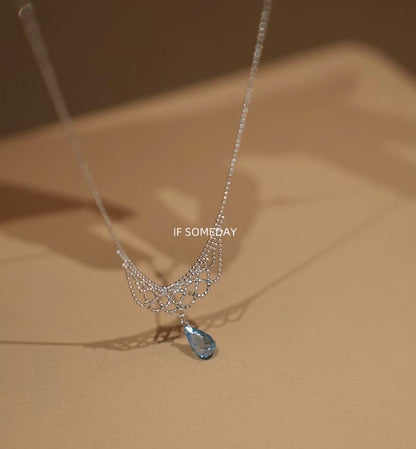 Natural Blue Topaz S925 Sliver Necklace elegant daily wear｜Belle Jewelry