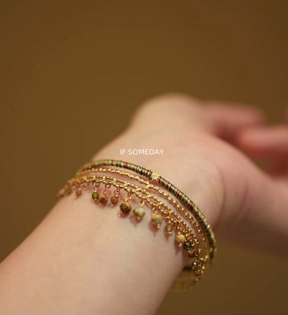 Original brass bracelet with green tassel in ethnic minority style｜Belle Jewelry