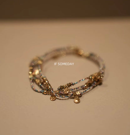 French-style titanium steel hammered multi-layer stacked bracelet Bule and Green