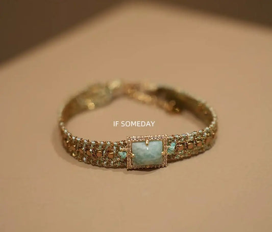 Elegant gold bracelet with turquoise stone and beaded design, minimalist jewelry for gifting